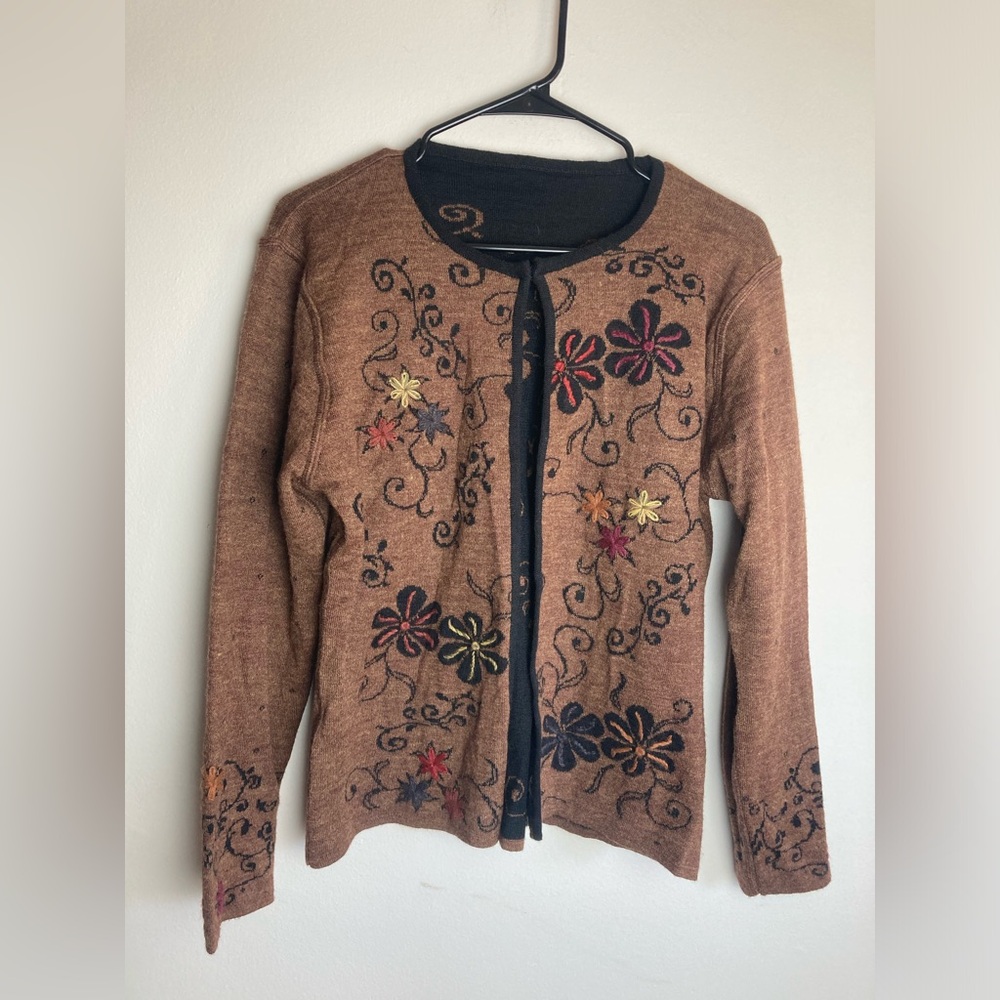 Eclipse Cardigan Reversible Alpaca Blend Women’s Large Floral Cottage Boho Peru
